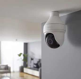 Dome camera installed in a living room
